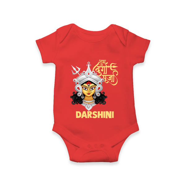Shubh Durga Maa Divine Face Baby Romper - RED - New Born (Chest 14")
