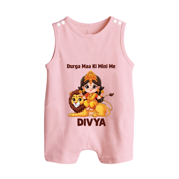 Durga Maa Ki Mini Me Goddess & Lion Baby Button Romper - BABY PINK - New Born (Chest 18")