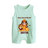 Durga Maa Ki Mini Me Goddess & Lion Baby Button Romper - MINT GREEN - New Born (Chest 18")