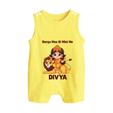 Durga Maa Ki Mini Me Goddess & Lion Baby Button Romper - PASTEL YELLOW - New Born (Chest 18")