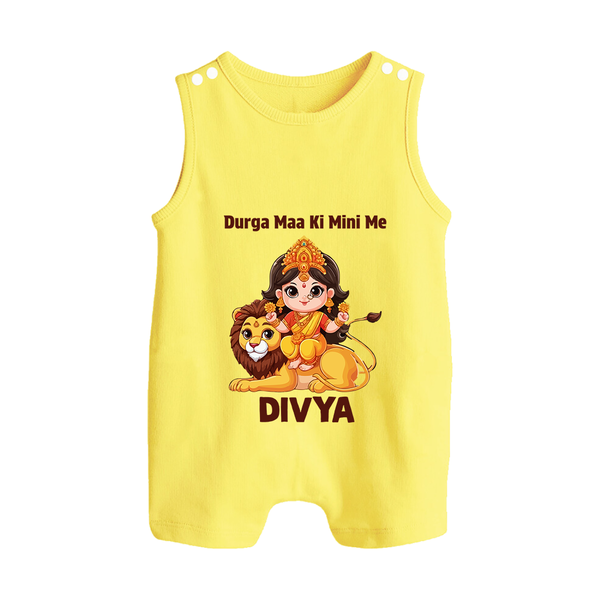 Durga Maa Ki Mini Me Goddess & Lion Baby Button Romper - PASTEL YELLOW - New Born (Chest 18")