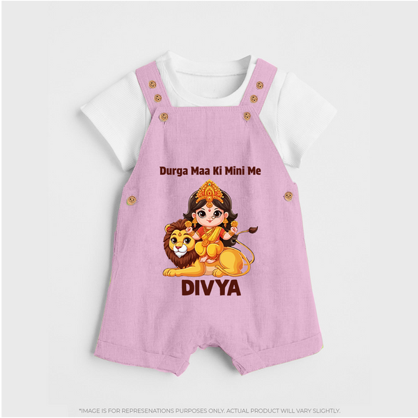 Durga Maa Ki Mini Me Goddess & Lion Baby Dungaree - BABY PINK - 0 - 5 Months Old (Chest 18")