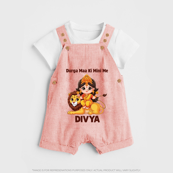 Durga Maa Ki Mini Me Goddess & Lion Baby Dungaree - PEACH - 0 - 5 Months Old (Chest 18")