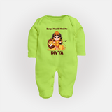 Durga Maa Ki Mini Me Goddess & Lion Baby Full Body Suit - LIME GREEN - New Born (Chest 7.5")