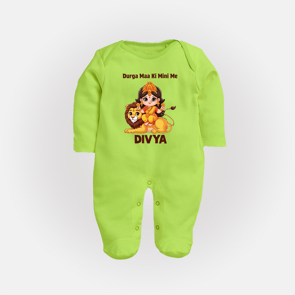 Durga Maa Ki Mini Me Goddess & Lion Baby Full Body Suit - LIME GREEN - New Born (Chest 7.5")