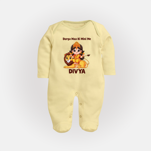 Durga Maa Ki Mini Me Goddess & Lion Baby Full Body Suit - PASTEL YELLOW - New Born (Chest 7.5")