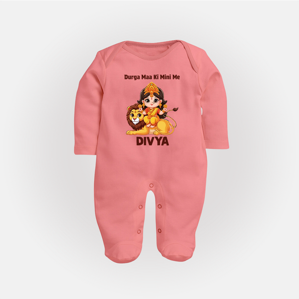 Durga Maa Ki Mini Me Goddess & Lion Baby Full Body Suit - PEACH - New Born (Chest 7.5")