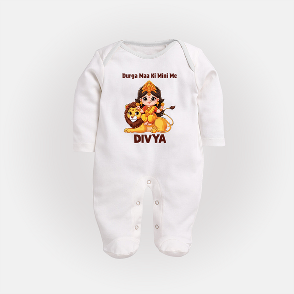 Durga Maa Ki Mini Me Goddess & Lion Baby Full Body Suit - WHITE - New Born (Chest 7.5")