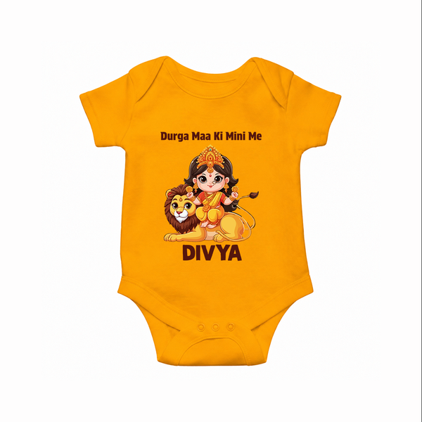 Durga Maa Ki Mini Me Goddess & Lion Baby Romper - CHROME YELLOW - New Born (Chest 14")