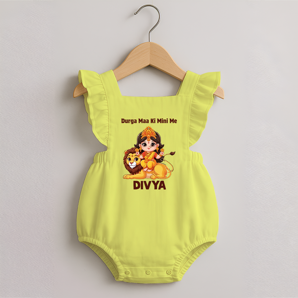Durga Maa Ki Mini Me Goddess & Lion Baby Romper Frock - PASTEL YELLOW - 0 - 3 Months Old (Chest 19")