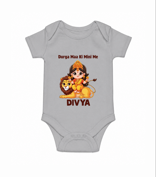 Durga Maa Ki Mini Me Goddess & Lion Baby Romper - GREY - New Born (Chest 14")
