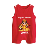 Durga Maa Ki Mini Me Goddess & Lion Baby Button Romper - RED - New Born (Chest 18")