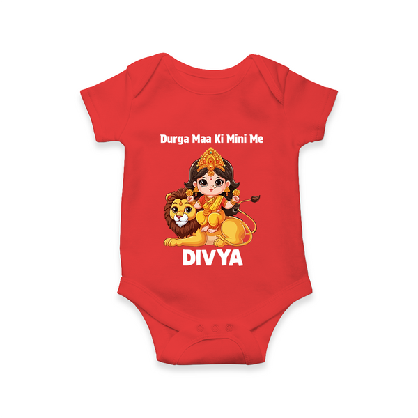 Durga Maa Ki Mini Me Goddess & Lion Baby Romper - RED - New Born (Chest 14")