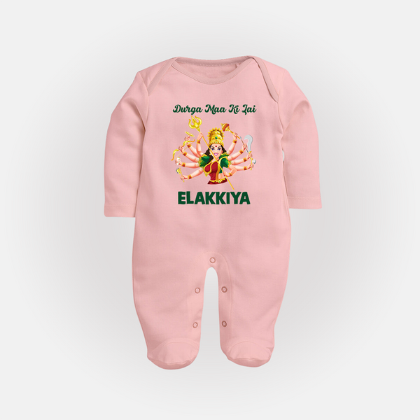 Durga Maa Ki Jai Goddess Baby Full Body Suit - BABY PINK - New Born (Chest 7.5")
