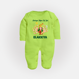 Durga Maa Ki Jai Goddess Baby Full Body Suit - LIME GREEN - New Born (Chest 7.5")