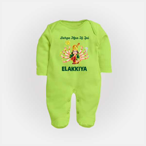 Durga Maa Ki Jai Goddess Baby Full Body Suit - LIME GREEN - New Born (Chest 7.5")