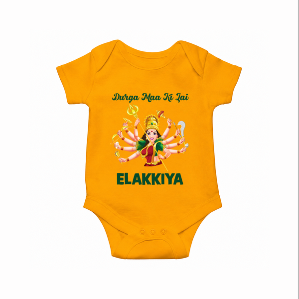 Durga Maa Ki Jai Goddess Baby Romper - CHROME YELLOW - New Born (Chest 14")