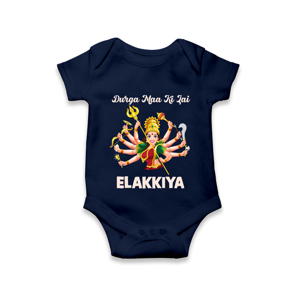 Durga Maa Ki Jai Goddess Baby Romper - NAVY BLUE - New Born (Chest 14")