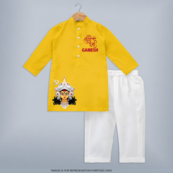 Shubh Durga Maa Divine Goddess Face Kurta - CHROME YELLOW - 3 - 6 Months Old (Chest 24", Kurta Length 14'', Waist 19", Pant Length 14")