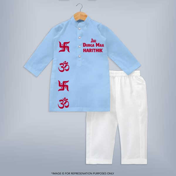Jai Durga Maa Om & Swastik Kurta - BABY BLUE - 3 - 6 Months Old (Chest 24", Kurta Length 14'', Waist 19", Pant Length 14")