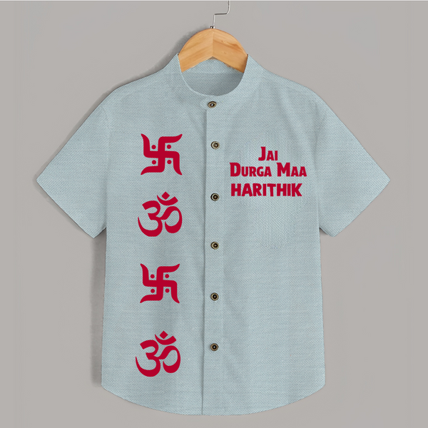 Jai Durga Maa Om & Swastik Shirt - ARCTIC BLUE - 0 - 6 Months Old (Chest 23")