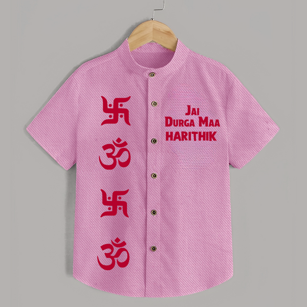 Jai Durga Maa Om & Swastik Shirt - BABY PINK - 0 - 6 Months Old (Chest 23")