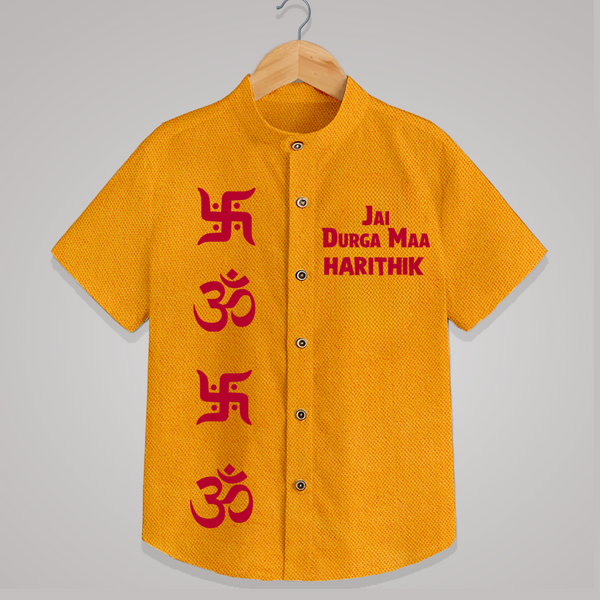 Jai Durga Maa Om & Swastik Shirt - CHROME YELLOW - 0 - 6 Months Old (Chest 23")