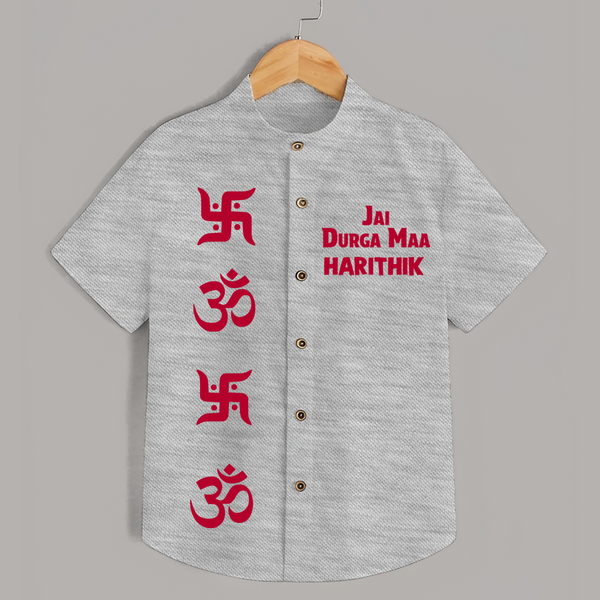 Jai Durga Maa Om & Swastik Shirt - GREY - 0 - 6 Months Old (Chest 23")