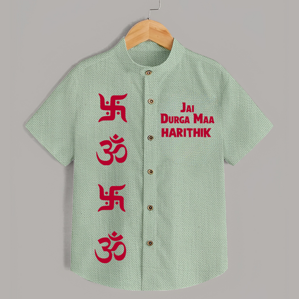 Jai Durga Maa Om & Swastik Shirt - MINT GREEN - 0 - 6 Months Old (Chest 23")