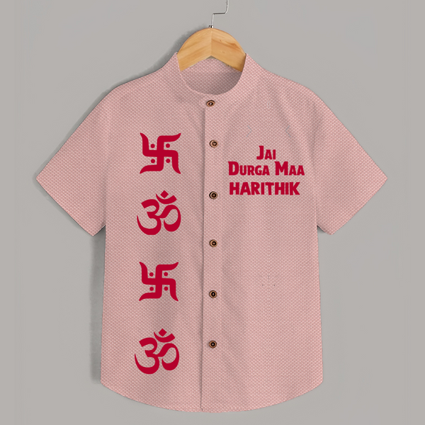 Jai Durga Maa Om & Swastik Shirt - PEACH - 0 - 6 Months Old (Chest 23")