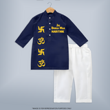 Jai Durga Maa Om & Swastik Kurta - NAVY BLUE - 3 - 6 Months Old (Chest 24", Kurta Length 14'', Waist 19", Pant Length 14")