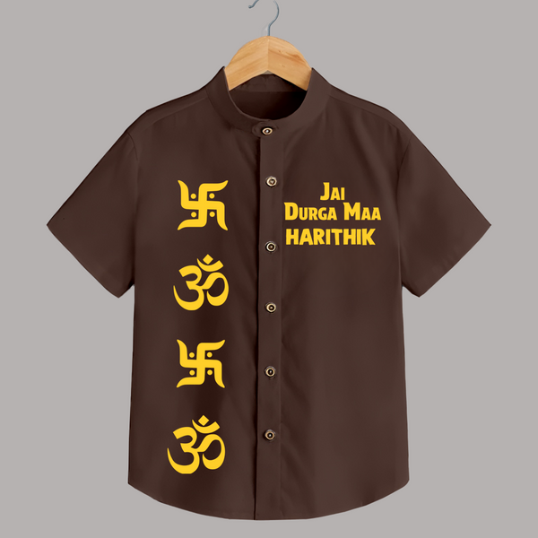 Jai Durga Maa Om & Swastik Shirt - CHOCOLATE BROWN - 0 - 6 Months Old (Chest 23")