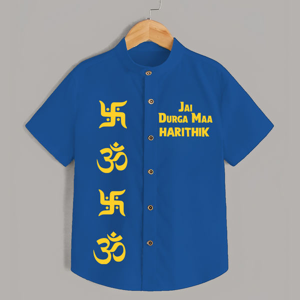 Jai Durga Maa Om & Swastik Shirt - COBALT BLUE - 0 - 6 Months Old (Chest 23")