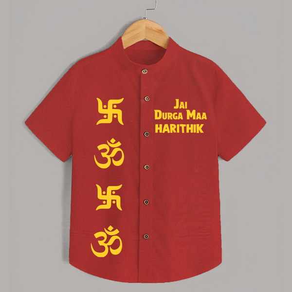 Jai Durga Maa Om & Swastik Shirt - RED - 0 - 6 Months Old (Chest 23")