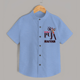 Durga Puja Trishul & Goddess Face Shirt - SKY BLUE - 0 - 6 Months Old (Chest 23")