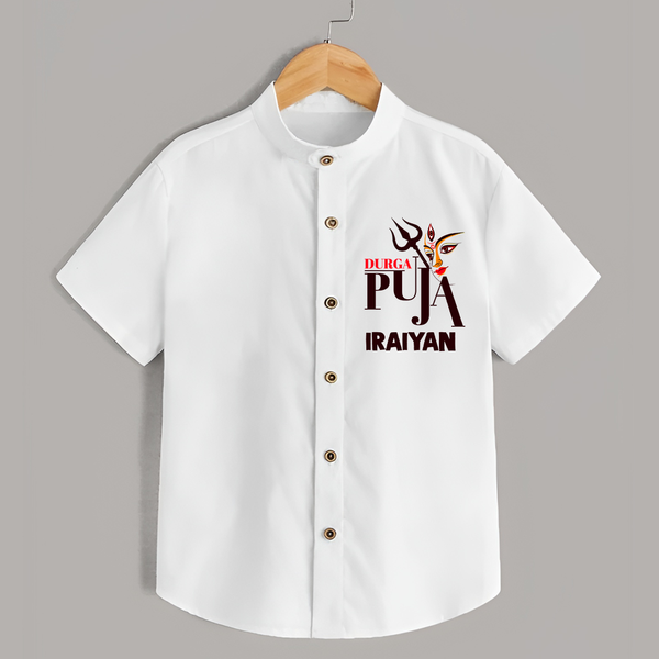 Durga Puja Trishul & Goddess Face Shirt - WHITE - 0 - 6 Months Old (Chest 23")
