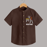 Durga Puja Trishul & Goddess Face Shirt - CHOCOLATE BROWN - 0 - 6 Months Old (Chest 23")
