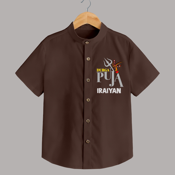 Durga Puja Trishul & Goddess Face Shirt - CHOCOLATE BROWN - 0 - 6 Months Old (Chest 23")