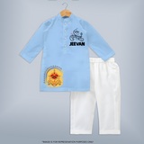 Divine Durga Maa Traditional Goddess Face Kurta - BABY BLUE - 3 - 6 Months Old (Chest 24", Kurta Length 14'', Waist 19", Pant Length 14")