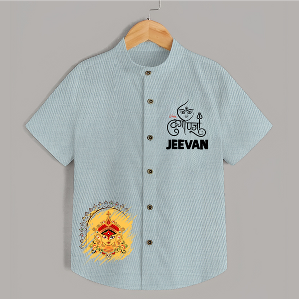 Divine Durga Maa Traditional Goddess Face Shirt - ARCTIC BLUE - 0 - 6 Months Old (Chest 23")
