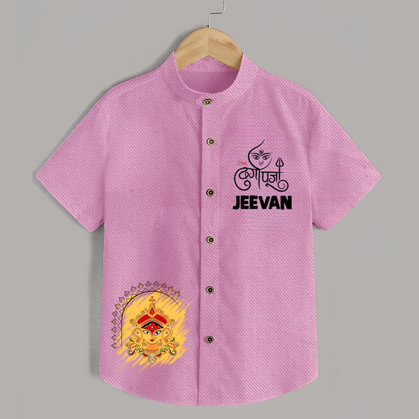 Divine Durga Maa Traditional Goddess Face Shirt - BABY PINK - 0 - 6 Months Old (Chest 23")