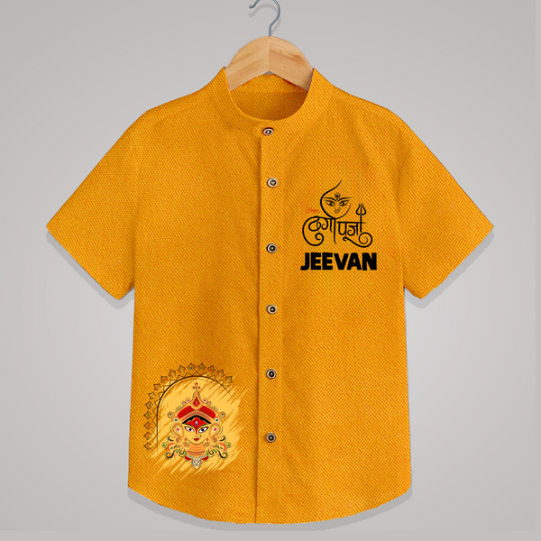 Divine Durga Maa Traditional Goddess Face Shirt - CHROME YELLOW - 0 - 6 Months Old (Chest 23")