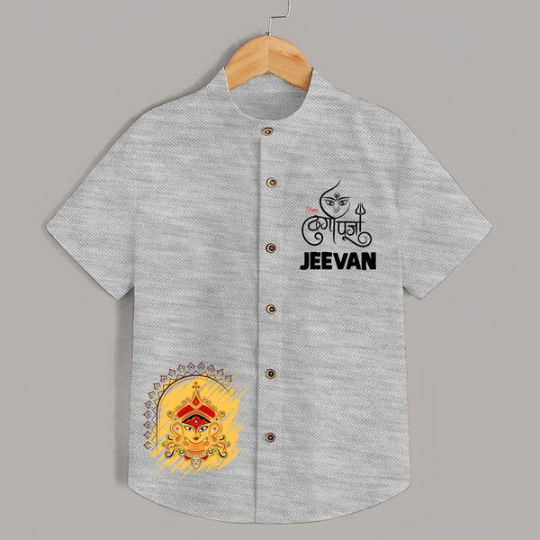 Divine Durga Maa Traditional Goddess Face Shirt - GREY - 0 - 6 Months Old (Chest 23")