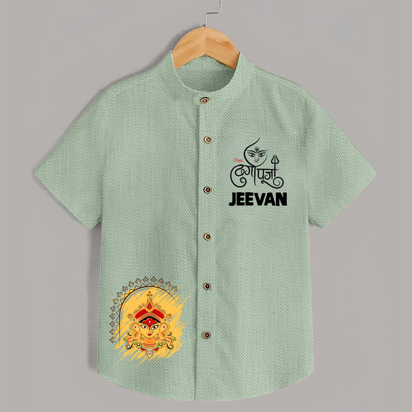 Divine Durga Maa Traditional Goddess Face Shirt - MINT GREEN - 0 - 6 Months Old (Chest 23")