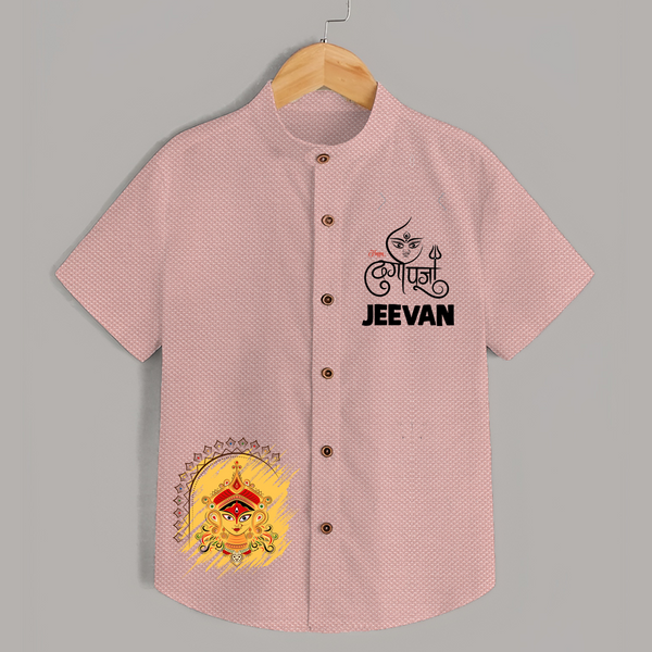 Divine Durga Maa Traditional Goddess Face Shirt - PEACH - 0 - 6 Months Old (Chest 23")