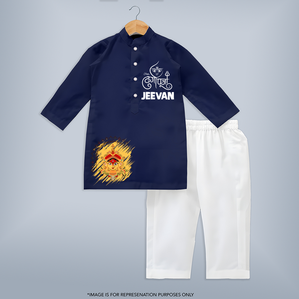 Divine Durga Maa Traditional Goddess Face Kurta - NAVY BLUE - 3 - 6 Months Old (Chest 24", Kurta Length 14'', Waist 19", Pant Length 14")