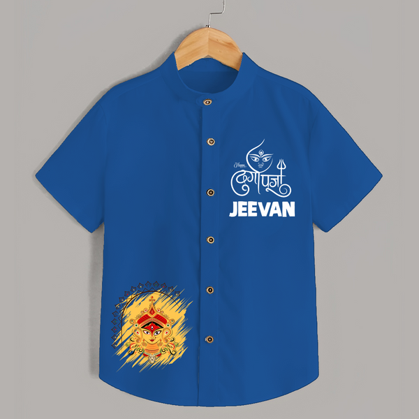 Divine Durga Maa Traditional Goddess Face Shirt - COBALT BLUE - 0 - 6 Months Old (Chest 23")