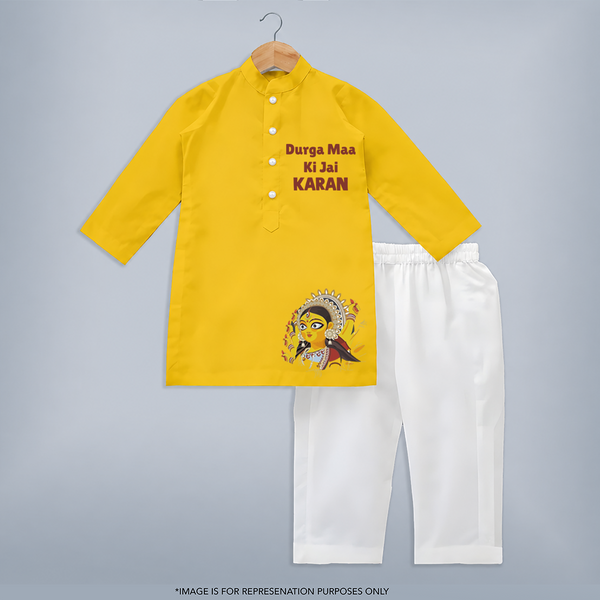 Durga Maa Ki Jai Goddess Face Kurta - CHROME YELLOW - 3 - 6 Months Old (Chest 24", Kurta Length 14'', Waist 19", Pant Length 14")