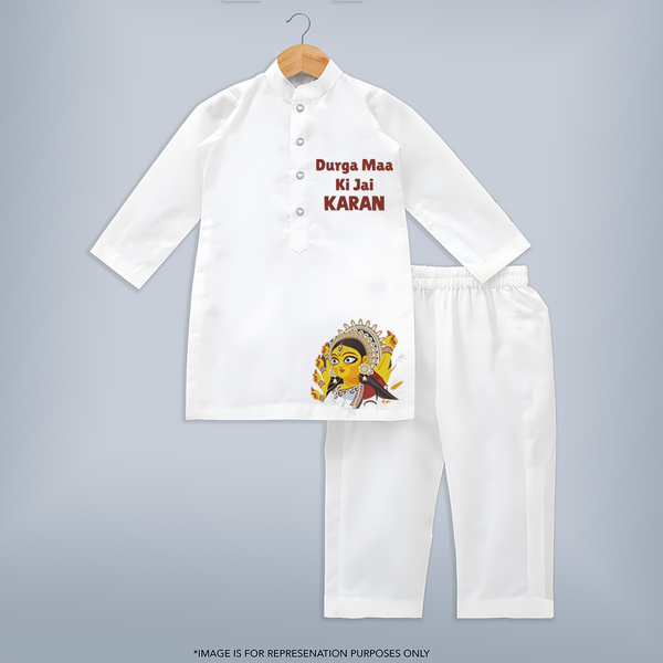 Durga Maa Ki Jai Goddess Face Kurta - WHITE - 3 - 6 Months Old (Chest 24", Kurta Length 14'', Waist 19", Pant Length 14")