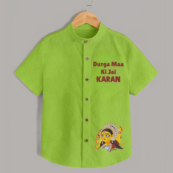 Durga Maa Ki Jai Goddess Face Shirt - LIME GREEN - 0 - 6 Months Old (Chest 23")